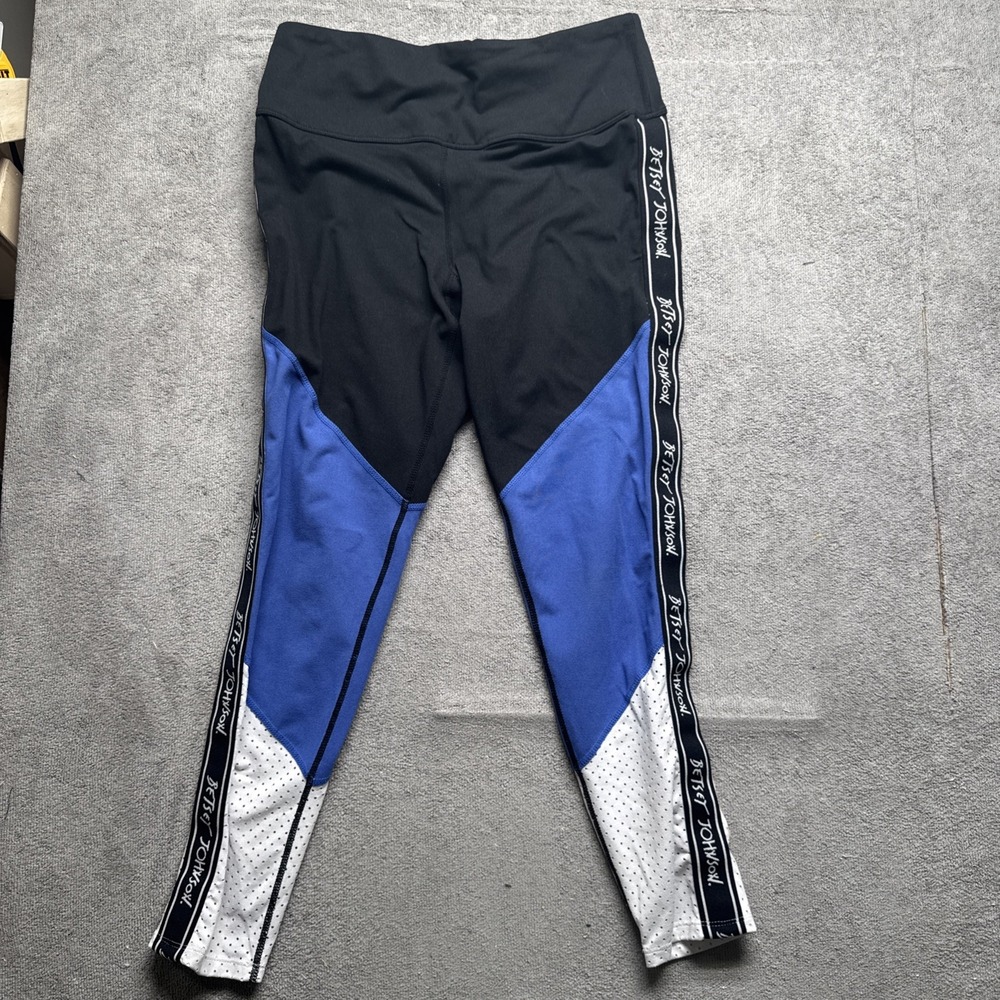 Colorblock Striped Leggings Women's M Black Blue White Athleisure Gym Y2K Style‎
